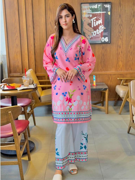 Saiyaara – Pink Printed Slub Lawn Co-ord Set