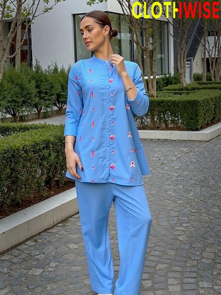 Dhanak embroidered co-ord 2-piece set for women and girls ready to wear