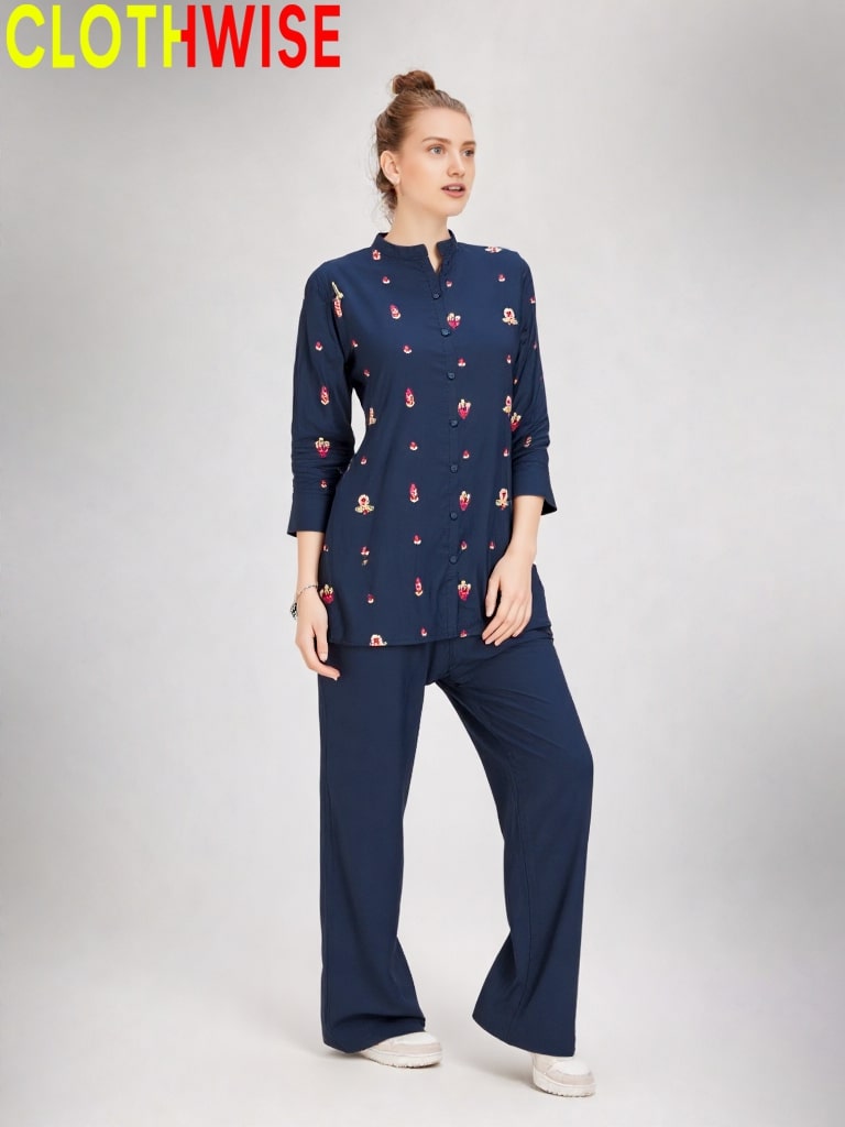 Dhanak embroidered co-ord 2-piece set for women and girls ready to wear