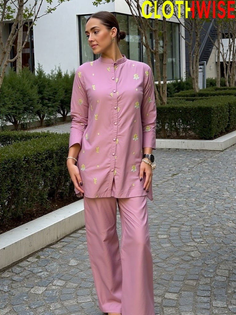 Dhanak embroidered co-ord 2-piece set for women and girls ready to wear