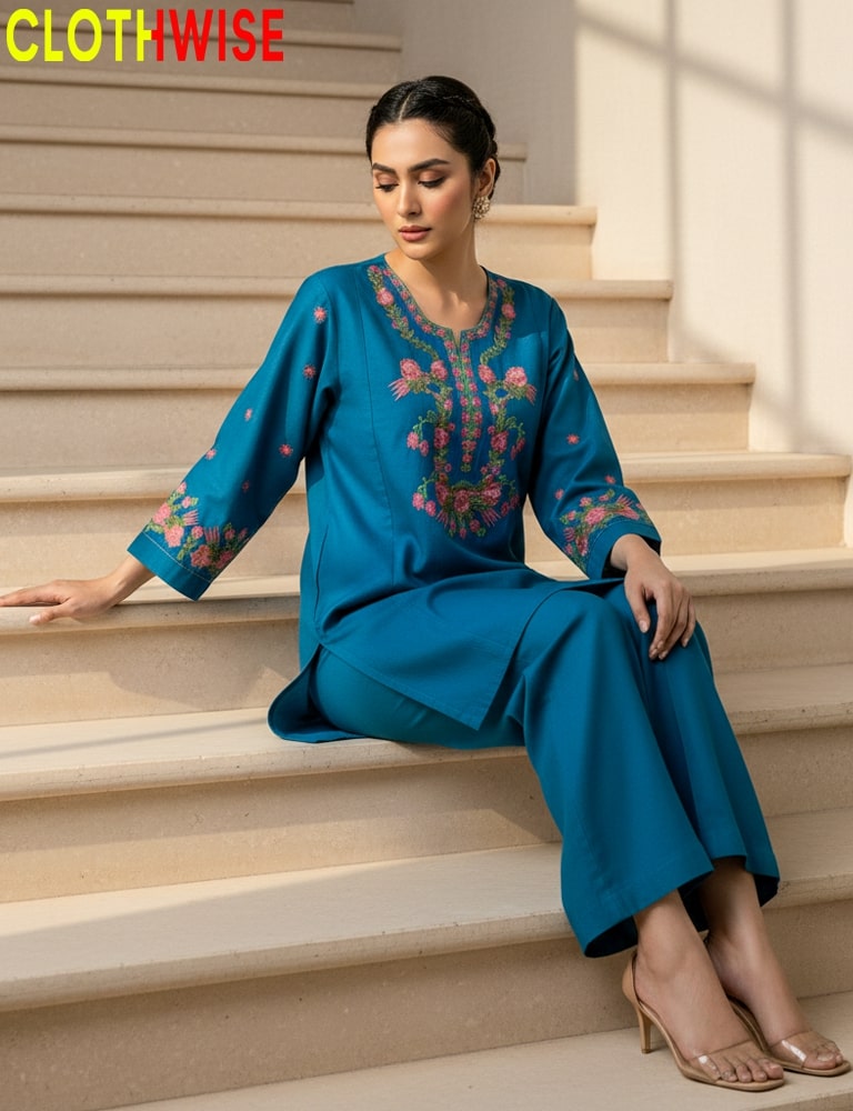 Rangzaar β 2 Piece Blue Embroidered Cotton Co-ord Set for Girls & Women