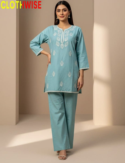 Dastaan – Lblue 2-Piece Cotton Co-Ord | where threads tell a story