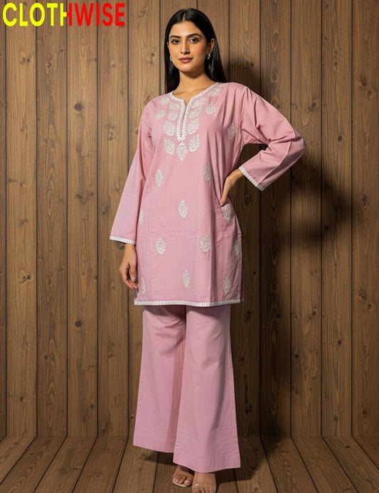 Premium cotton embroidered shirt trouser set for women