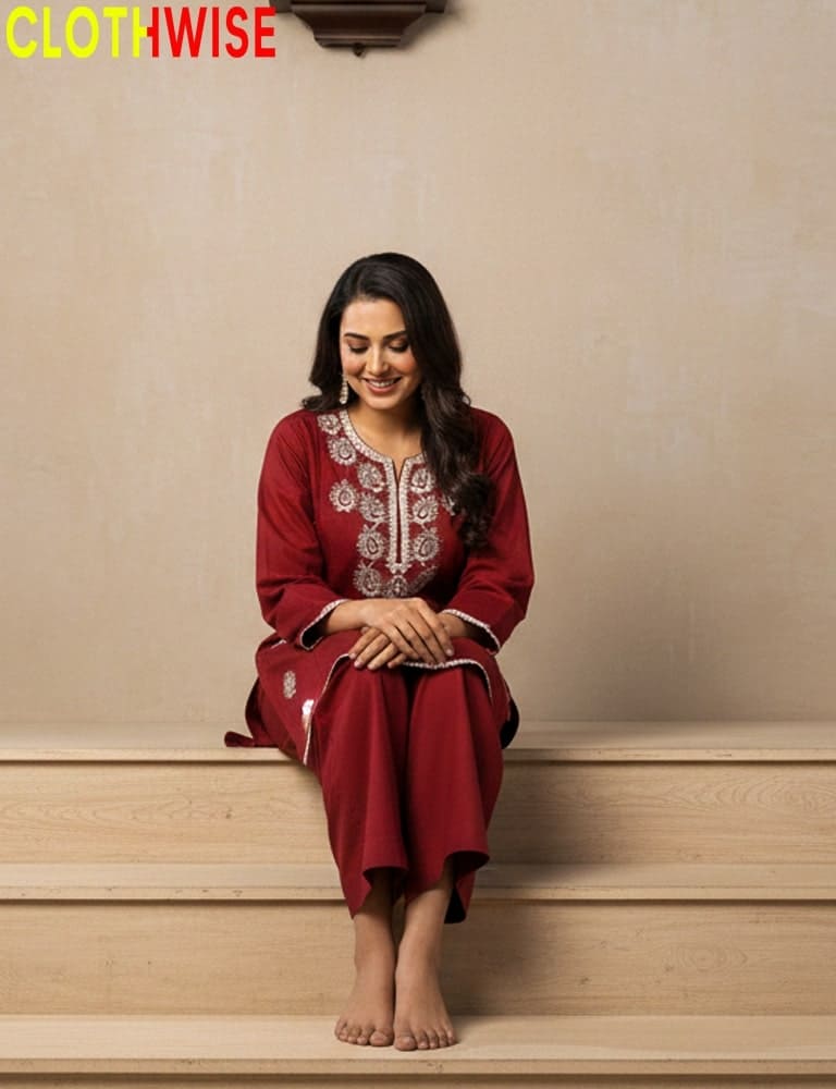 Lightweight cotton embroidered co ord set for all season style by Clothwise