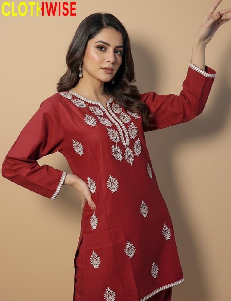 Luxury embroidered cotton co ord set for women by Clothwise