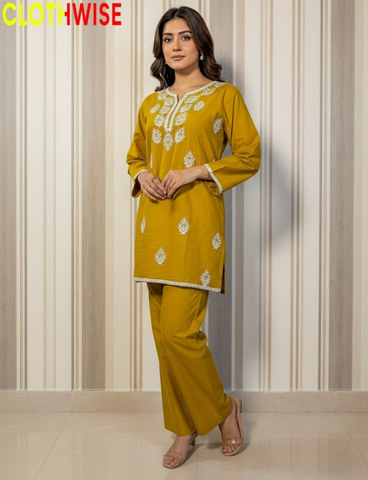 womens wearing embroidered cotton co-ord sets by clothwise