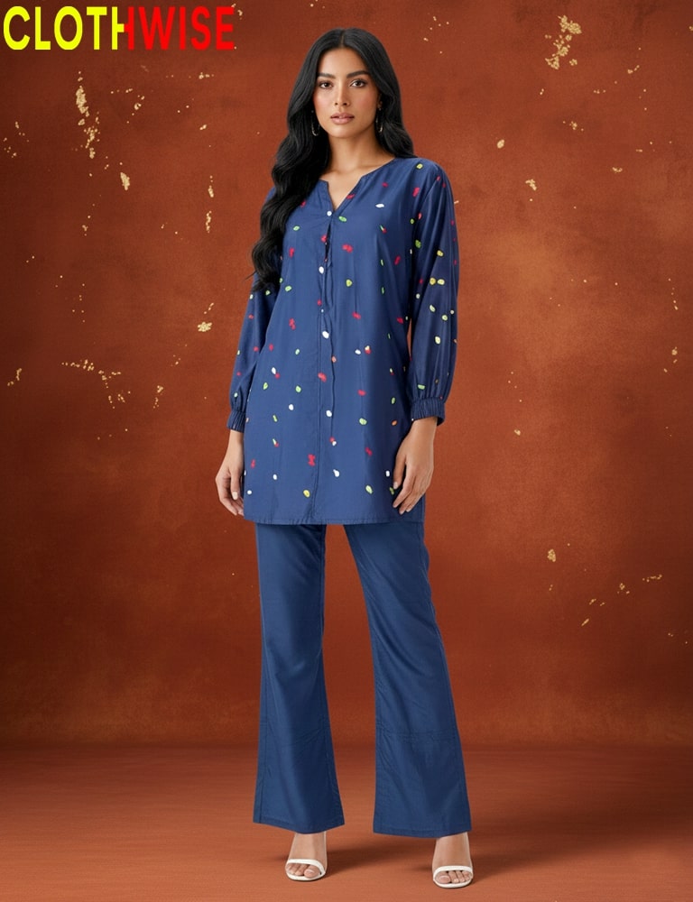 Blossom – Navy Embroidered Co-ord Set with Side Pockets