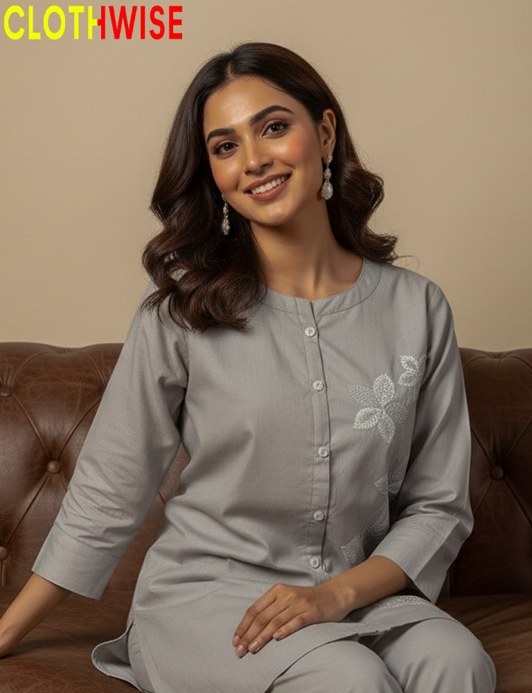 Graceful cotton co ord set with detailed embroidery