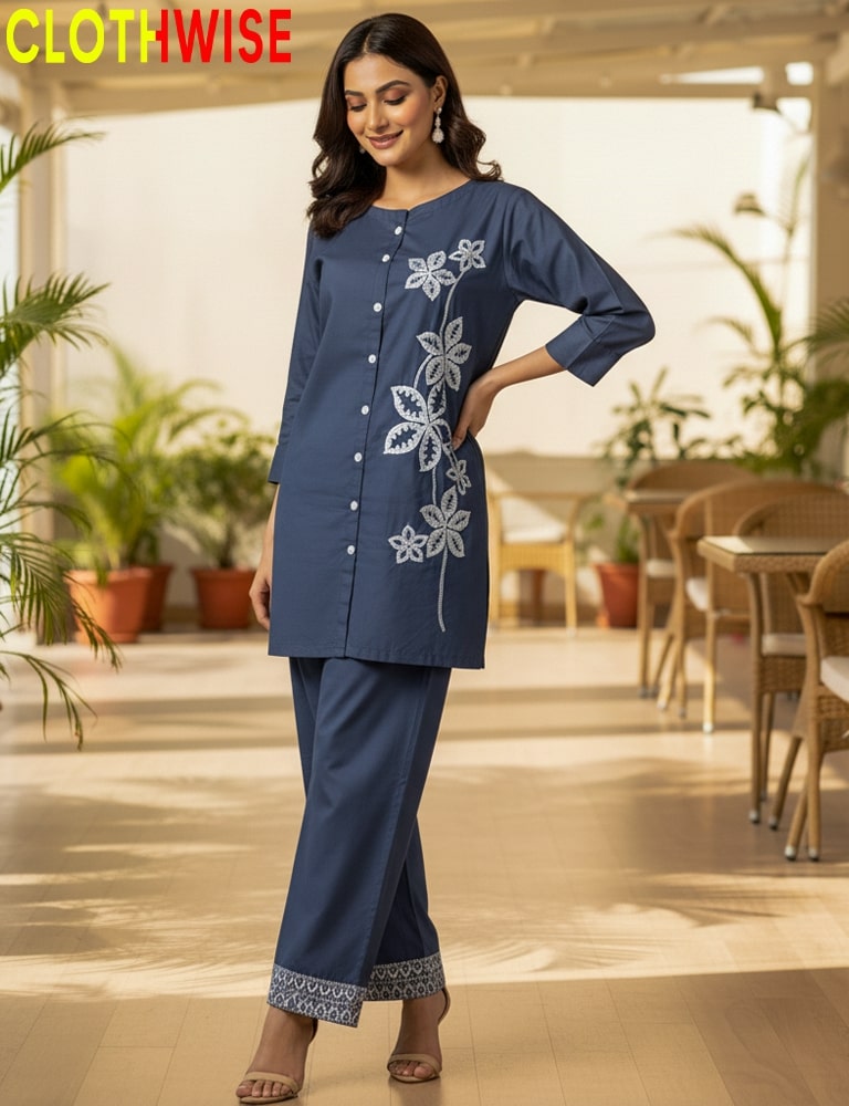 Casual cotton embroidered co-ord set daily wear