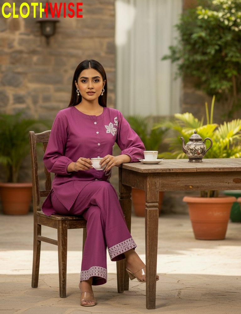 Elegant cotton embroidered shirt and trouser for women