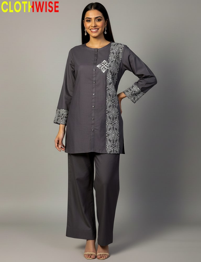 Gray Embroidered Co-ord Set for Women – Clothwise