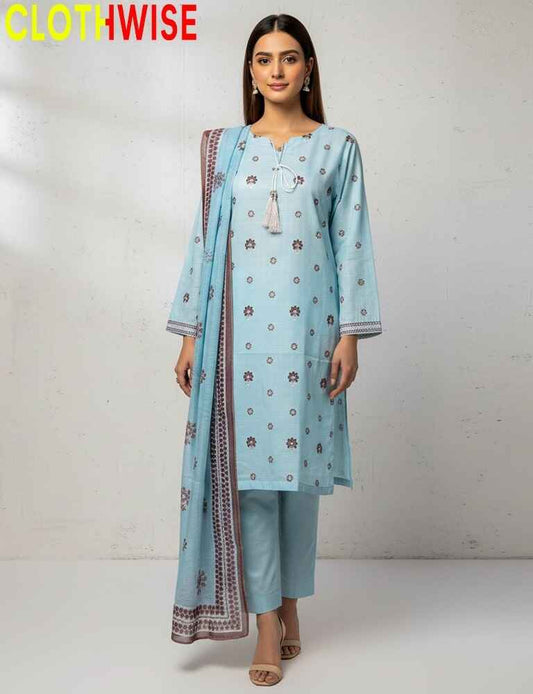 Woman wearing a light blue kurta with a matching dupatta on a white background, branded 'Clothwise'.