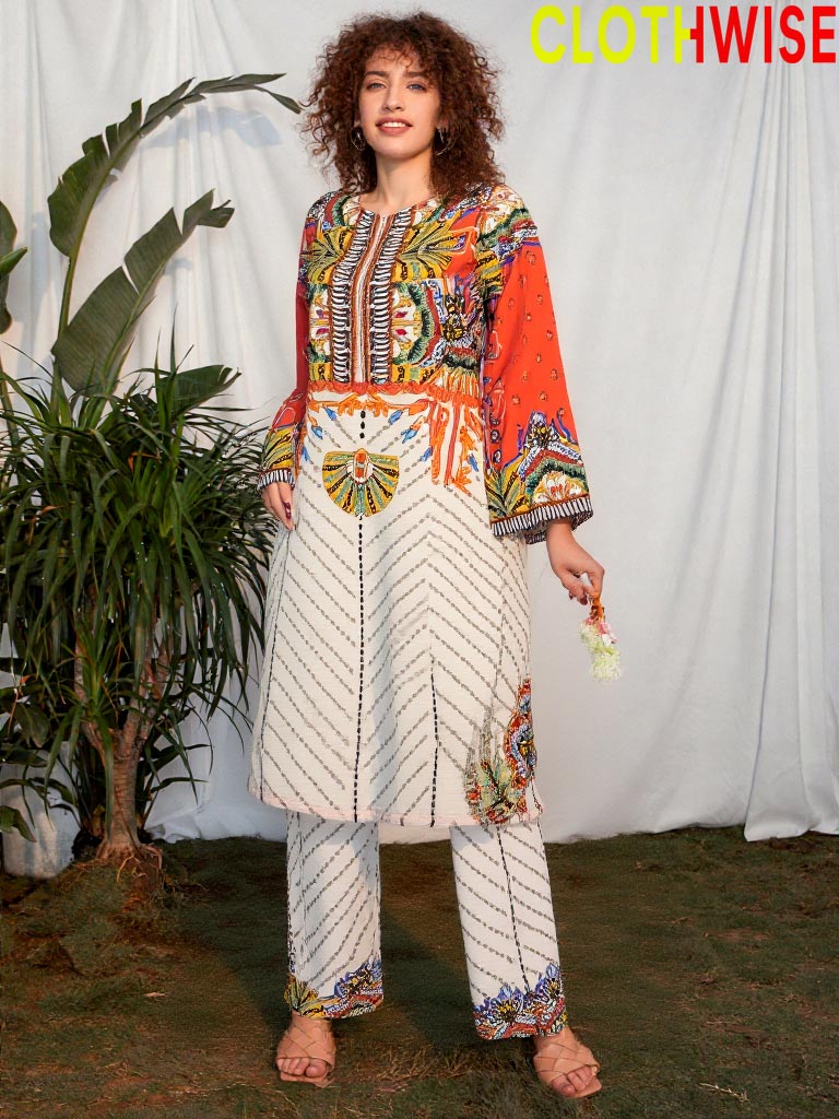 Person wearing a colorful outfit with a white curtain and plant in the background, branded 'Clothwise'.