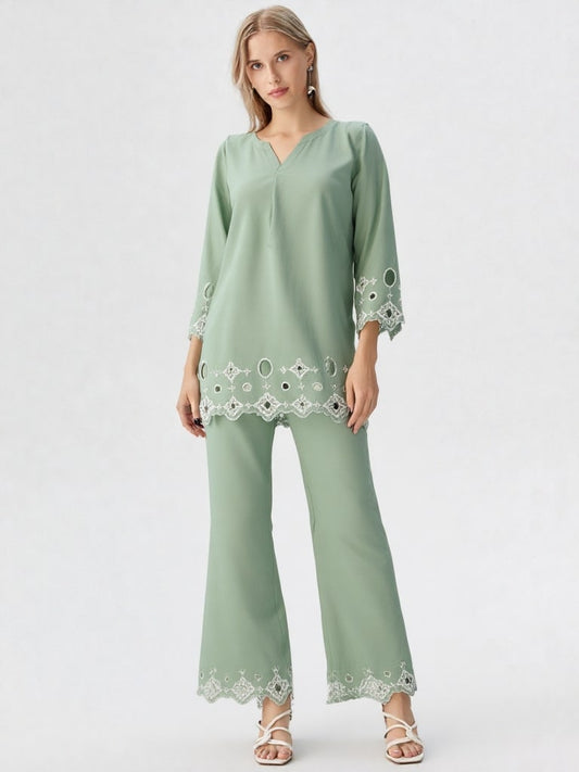 Yashal – 2-Piece Embroidered Cutwork Co-ord Set