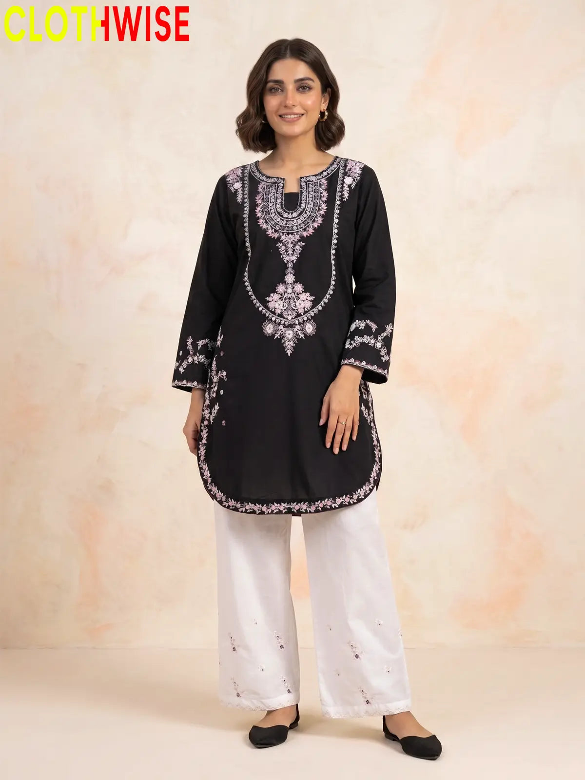 Zeenat Black 2-piece sequin embroidered suit - front standing view
