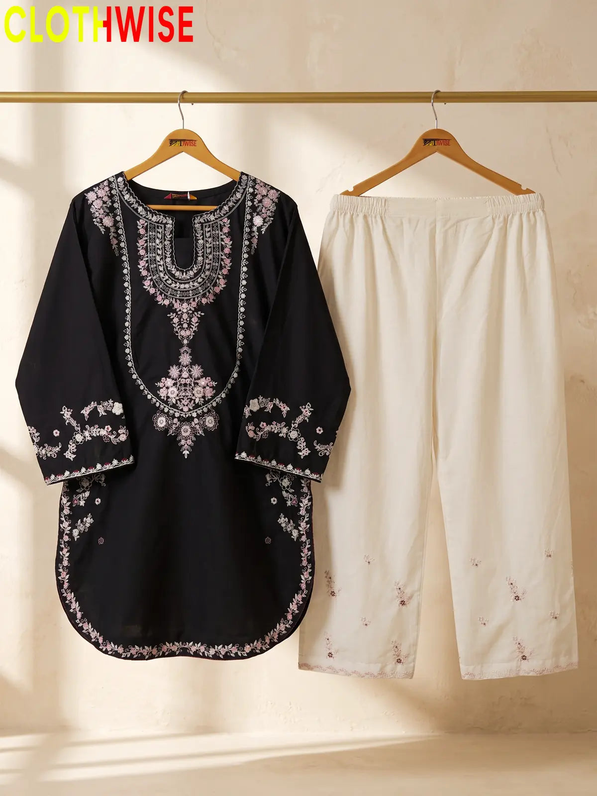 Zeenat Black 2-piece sequin embroidered suit - hanger display