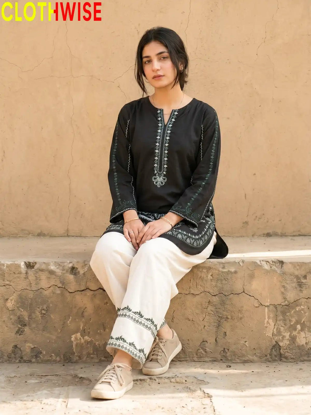 Naqsh Black Embroidered Co-ord Set | 2-Pcs Stitched Suit - Pakistani Women Pret | CLOTHWISE