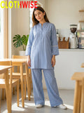 CloudWear Blue Checkered Print 2-Pcs Printed Co-ord Suit | Stitched Cotton Flapper Set - Pakistani Women Pret | CLOTHWISE