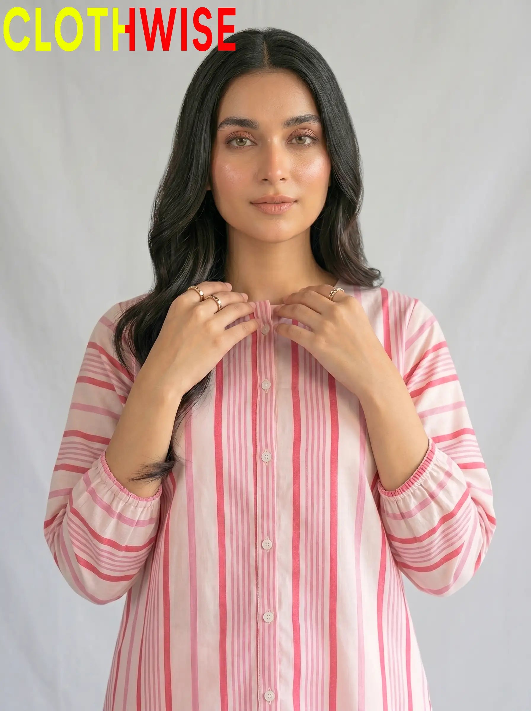 CloudWear Candy Stripe 2-Pcs Printed Co-ord Suit | Stitched Cotton Flapper Set - Pakistani Women Pret | CLOTHWISE