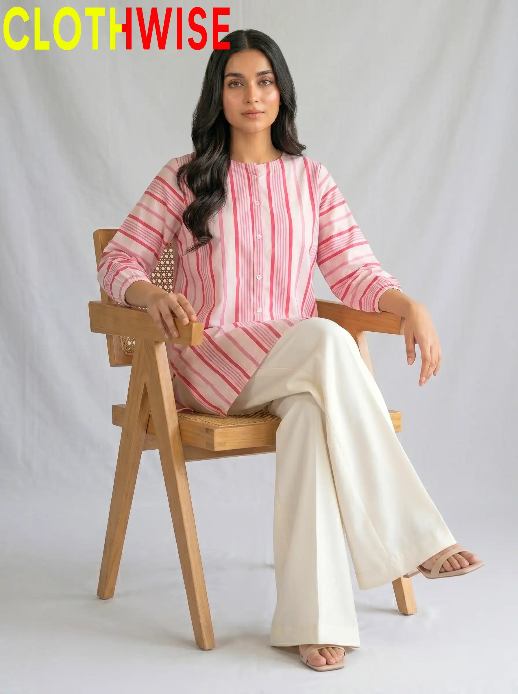 CloudWear Candy Stripe 2-Pcs Printed Co-ord Suit | Stitched Cotton Flapper Set - Pakistani Women Pret | CLOTHWISE