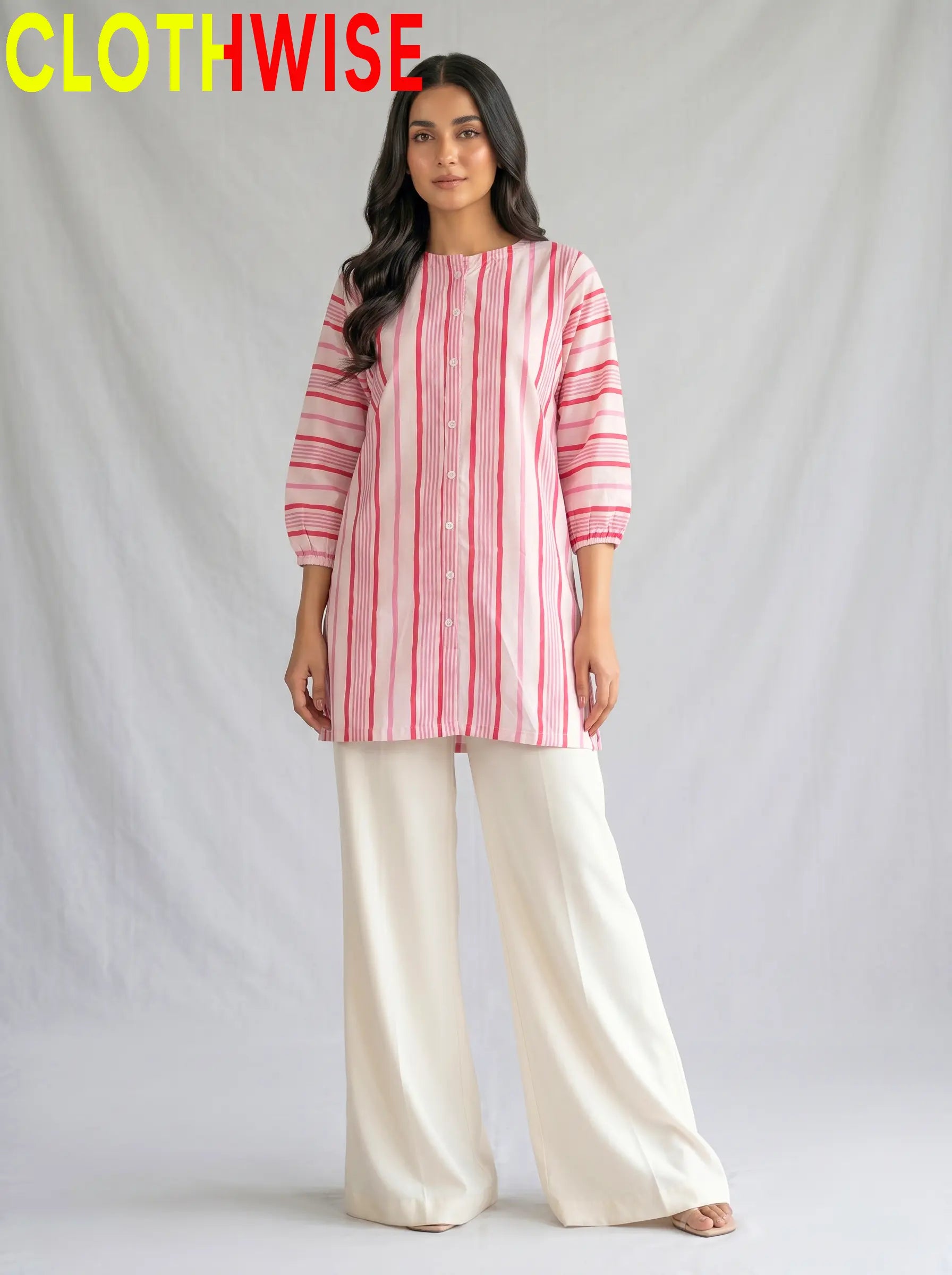 CloudWear Candy Stripe 2-Pcs Printed Co-ord Suit | Stitched Cotton Flapper Set - Pakistani Women Pret | CLOTHWISE