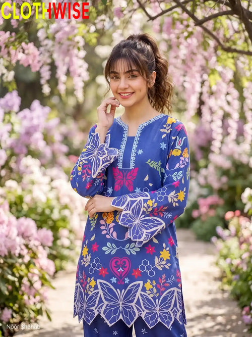 Titli – Blue Butterfly Printed 2-Piece Co-ord Set for Women