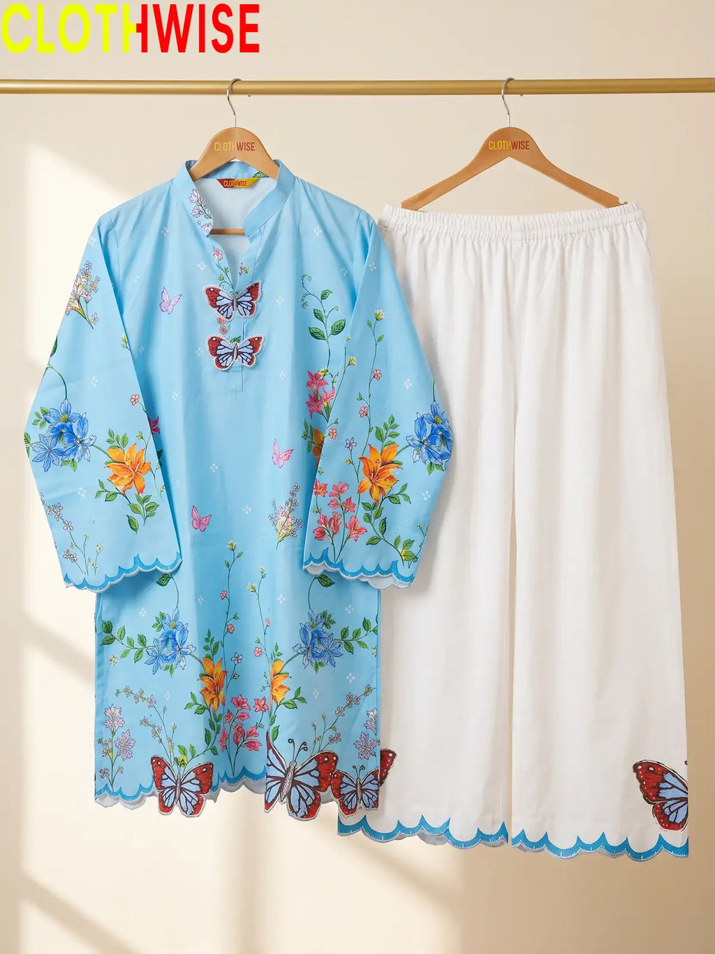 Titli - Sky Blue Floral Poly Lawn 2Pc Suit with Butterfly Patch