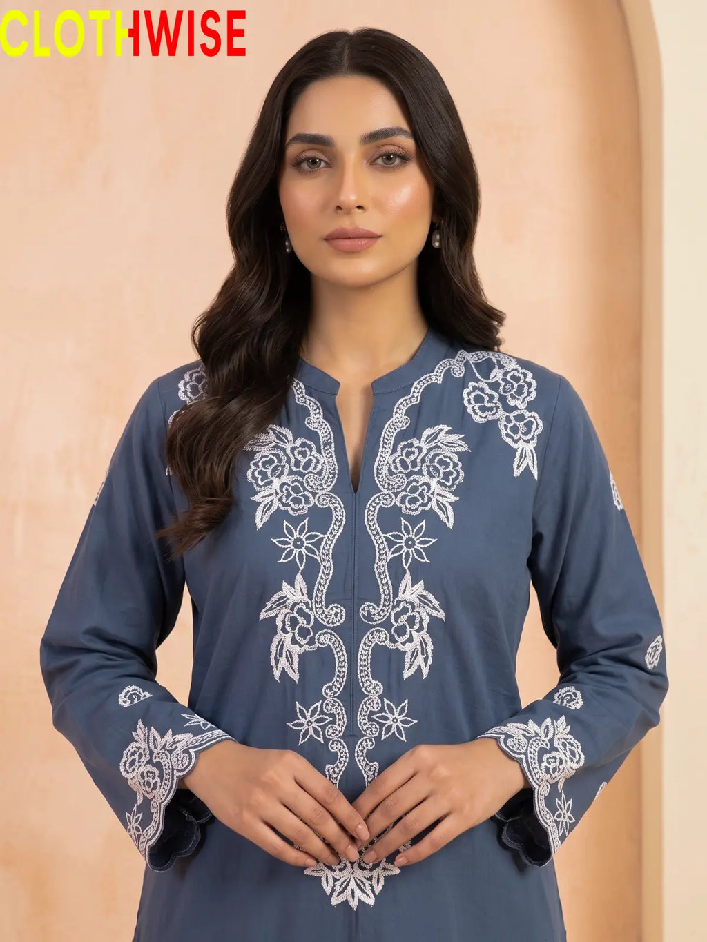 Muskaan Lava Stone Suit – Embroidered Neckline Detail
