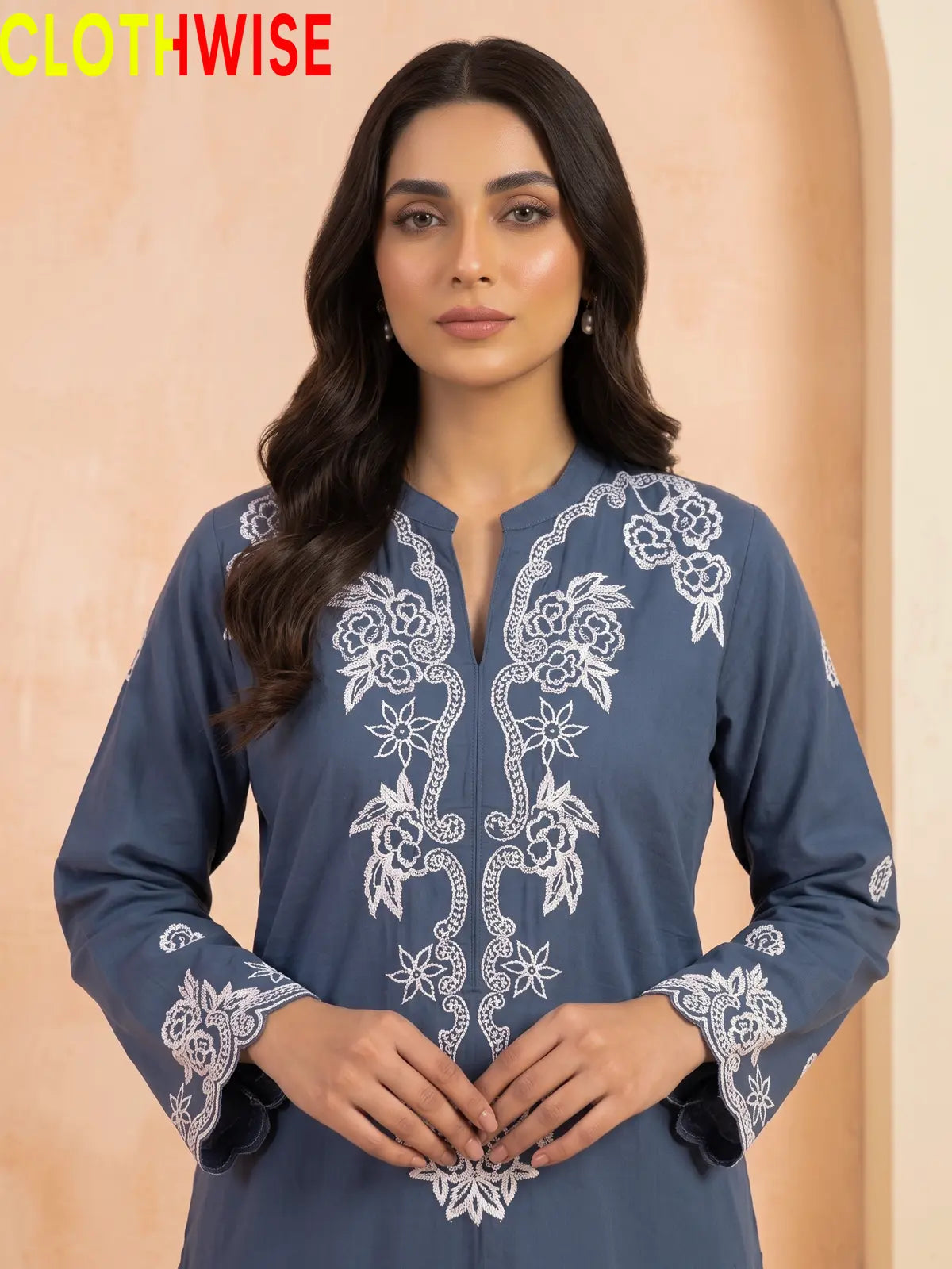 Muskaan Lava Stone Suit – Embroidered Neckline Detail