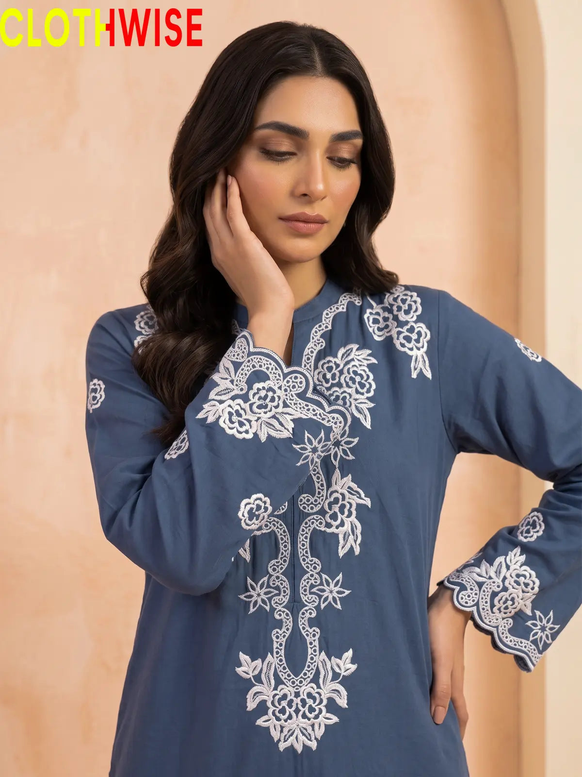 Muskaan Lava Stone Suit – Embroidered Sleeve Detail