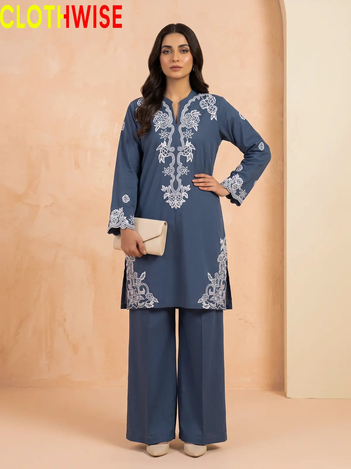 Muskaan Lava Stone Embroidered 2-Piece Cotton Suit – Front View