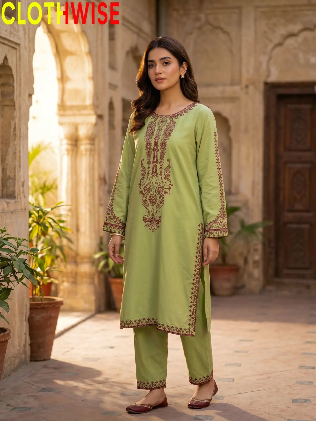 Andaz 2-Piece Embroidered Lawn Suit - Lime Green - Pakistani Women Pret | CLOTHWISE