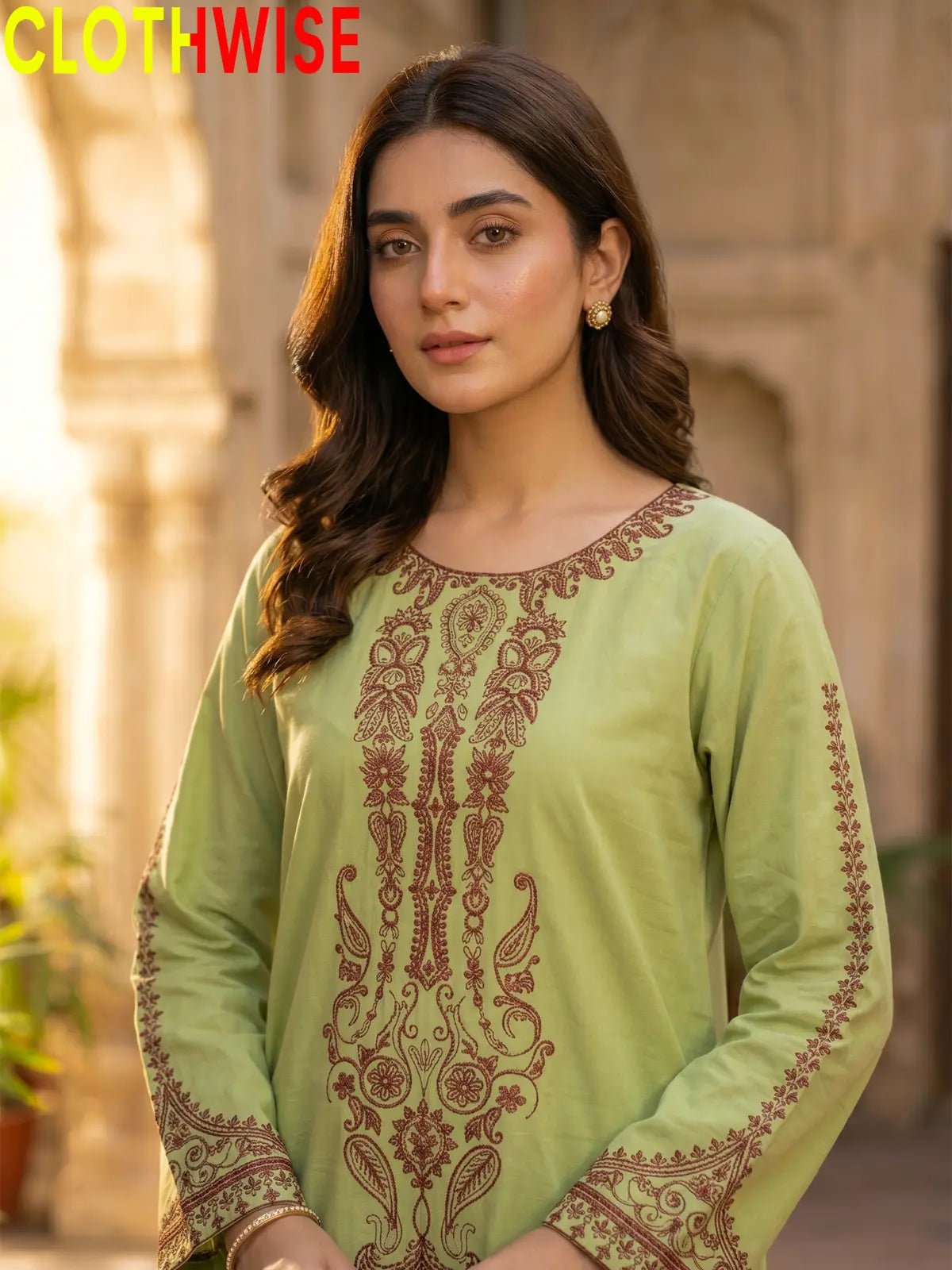 Andaz 2-Piece Embroidered Lawn Suit - Lime Green - Pakistani Women Pret | CLOTHWISE