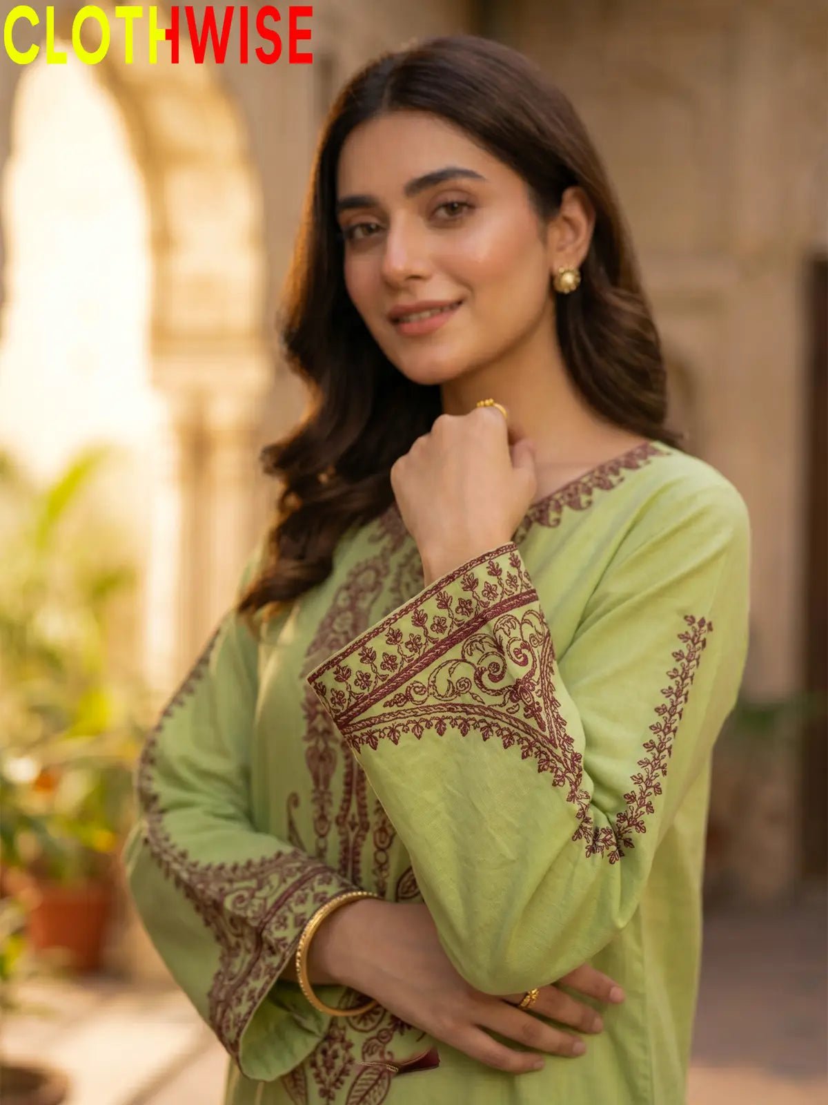 Andaz 2-Piece Embroidered Lawn Suit - Lime Green - Pakistani Women Pret | CLOTHWISE