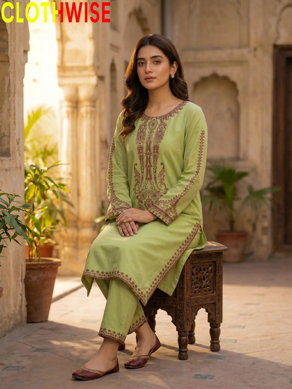 Andaz 2-Piece Embroidered Lawn Suit - Lime Green - Pakistani Women Pret | CLOTHWISE