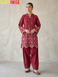 Adaa Laser Embroidered 2-Piece Lawn Co-ord Set – Maroon - Pakistani Women Pret | CLOTHWISE