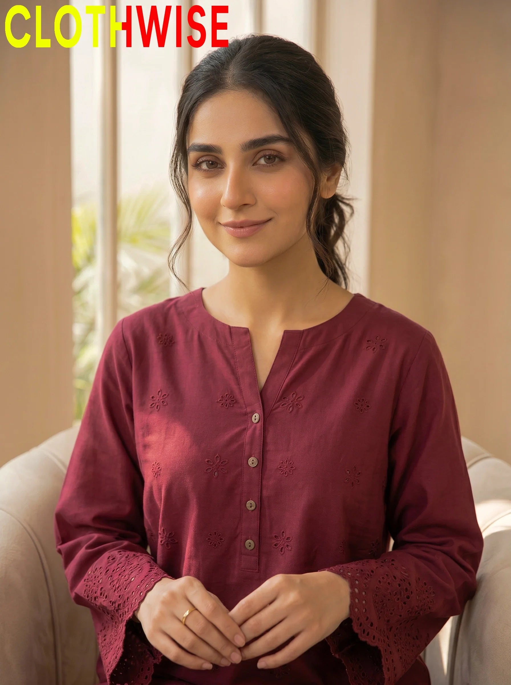 Tabeer 2-Piece Embroidered Cotton Suit for Women – Maroon - Pakistani Women Pret | CLOTHWISE