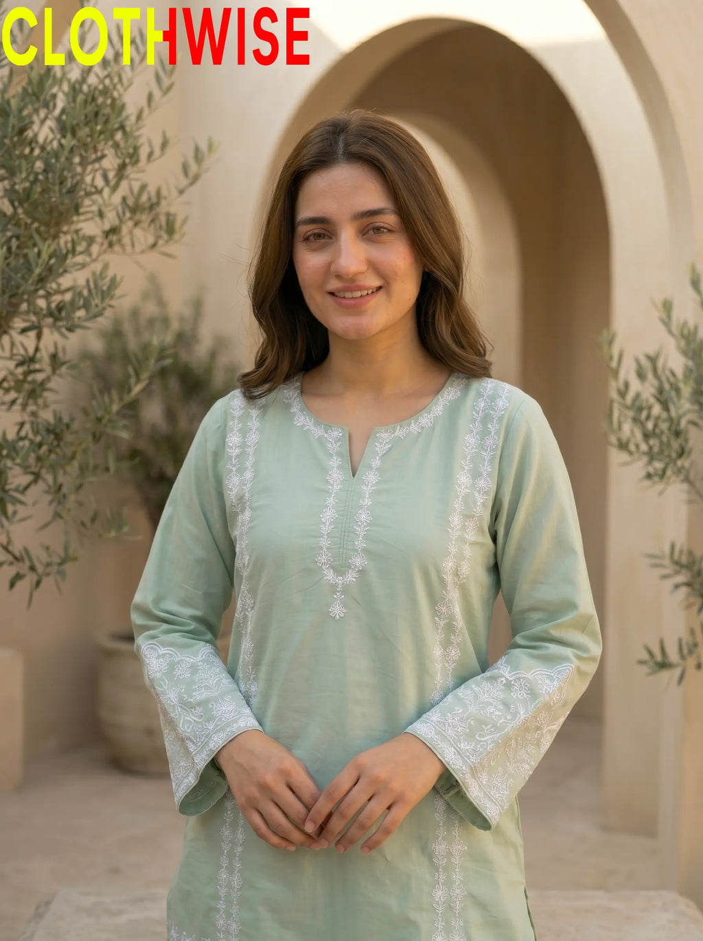 Aina Cotton 2-Piece Embroidered Suit | Mint Green | Stitched Co-ord Set