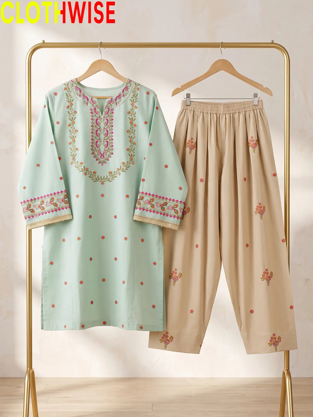 Noor – Embroidered Cotton Kurta with Floral Farshi Shalwar | 2Pc Stitched Suit