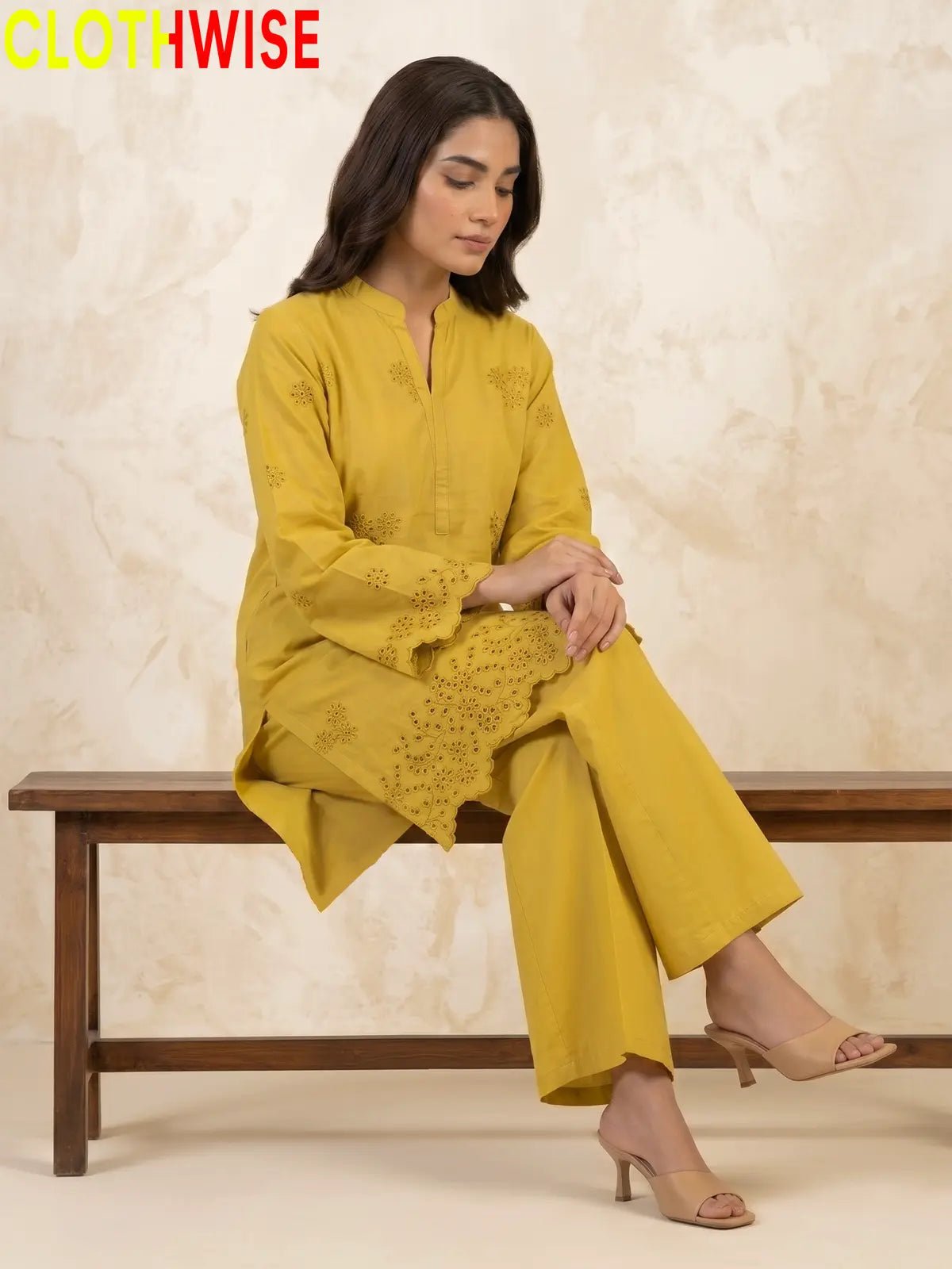 Zimal Mustard Yellow Cotton Co-ord Set - Chiken Kari Embroidered 2Pc Suit - Pakistani Women Pret | CLOTHWISE