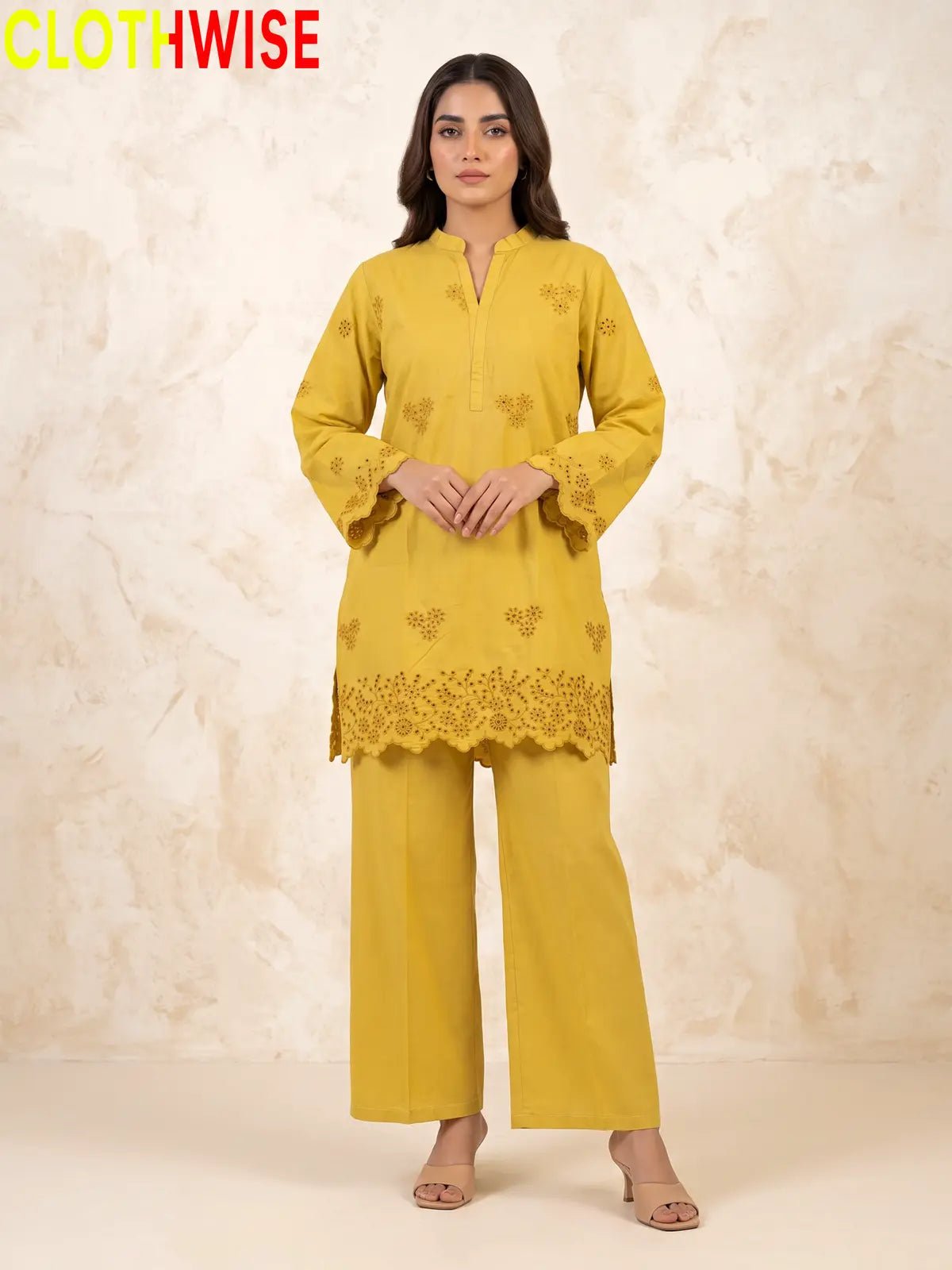 Zimal Mustard Yellow Cotton Co-ord Set - Chiken Kari Embroidered 2Pc Suit - Pakistani Women Pret | CLOTHWISE
