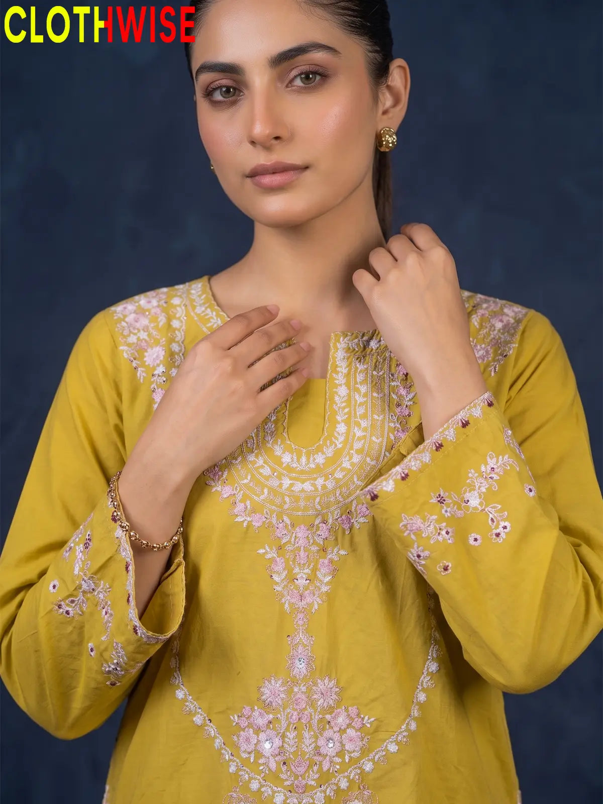 Zeenat – Mustard Sequin Embroidered 2-Piece Stitched Suit