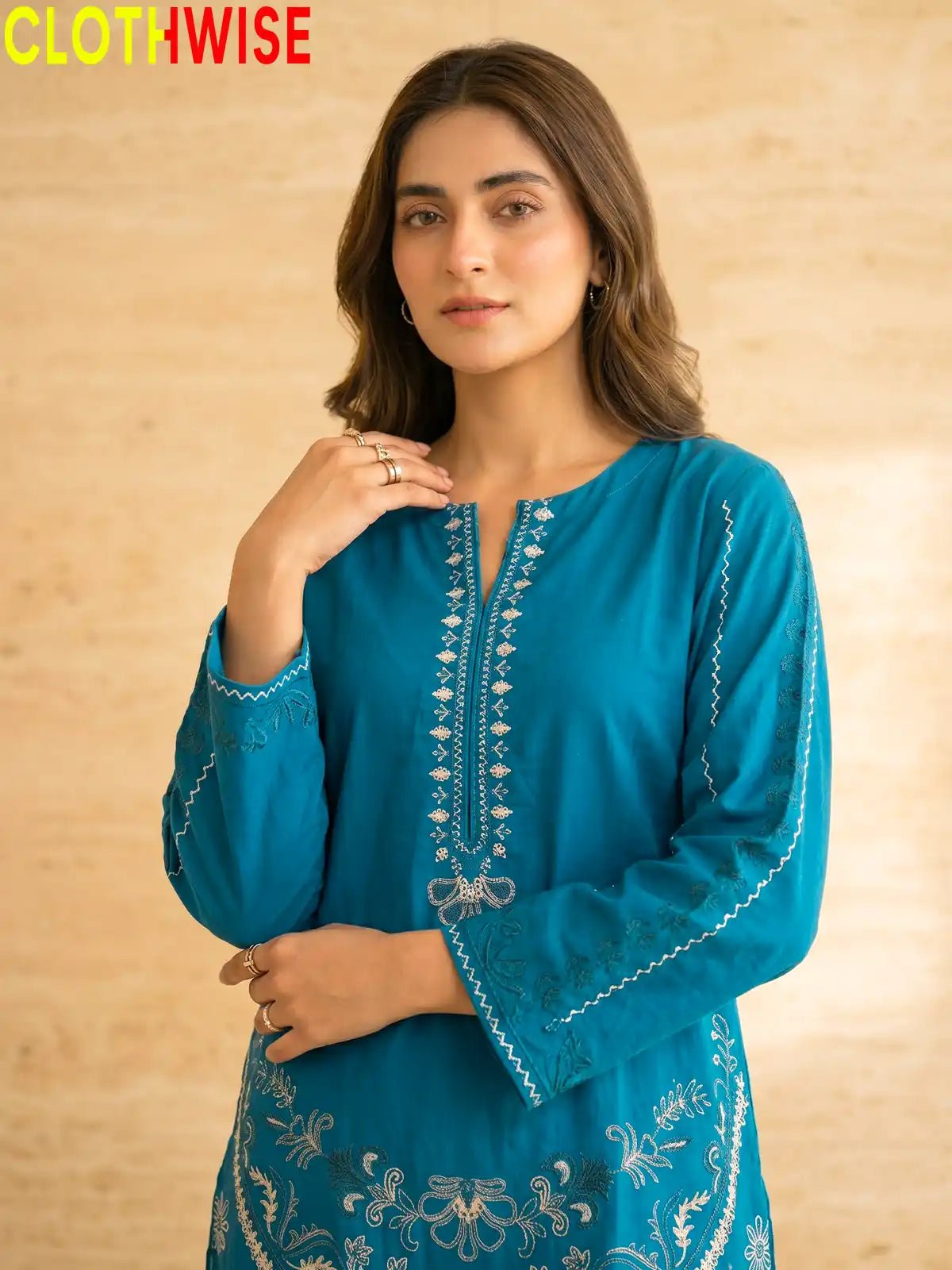 Naqsh Peacock Blue Embroidered Co-ord Set | 2-Pcs Stitched Suit - Pakistani Women Pret | CLOTHWISE