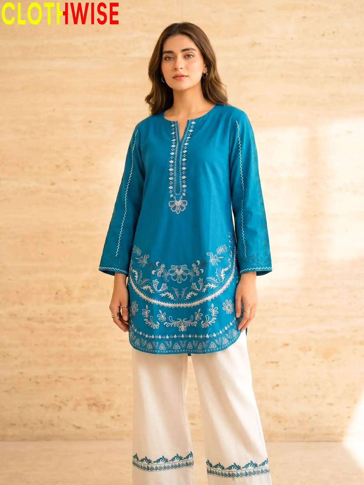Naqsh Peacock Blue Embroidered Co-ord Set | 2-Pcs Stitched Suit - Pakistani Women Pret | CLOTHWISE