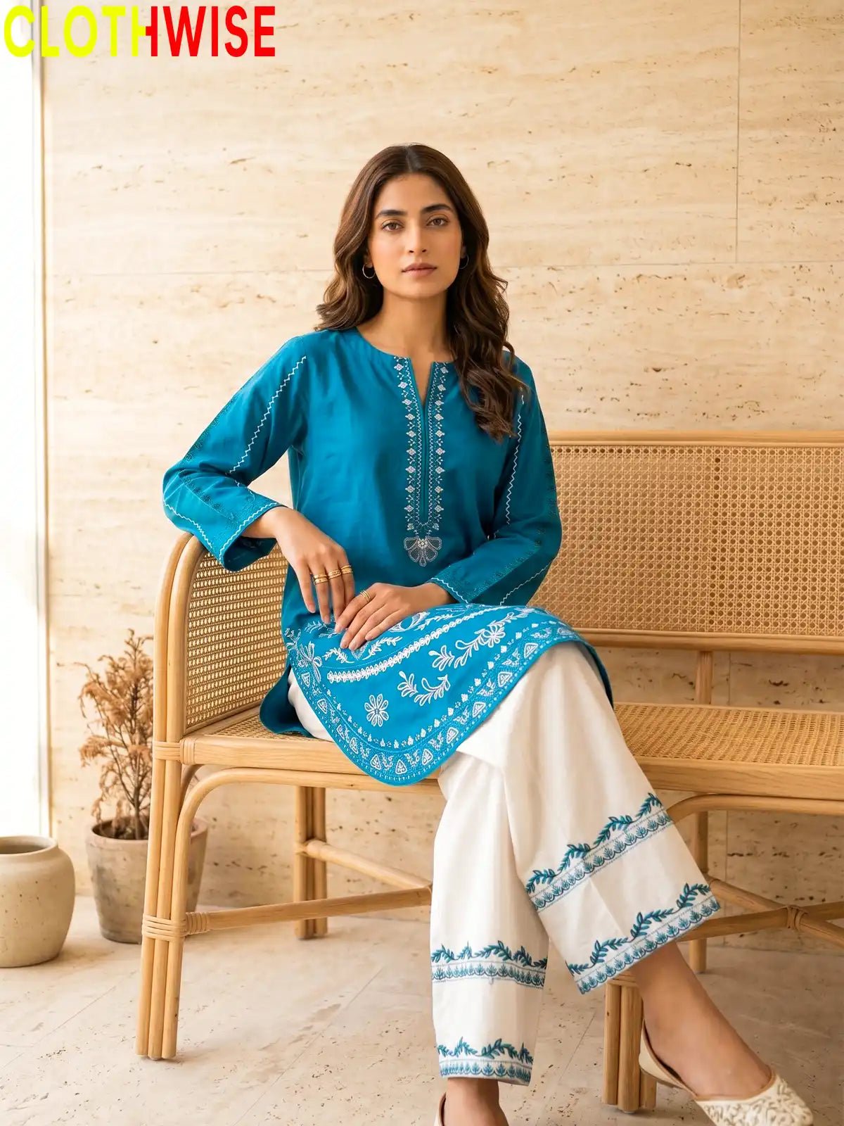 Naqsh Peacock Blue Embroidered Co-ord Set | 2-Pcs Stitched Suit - Pakistani Women Pret | CLOTHWISE