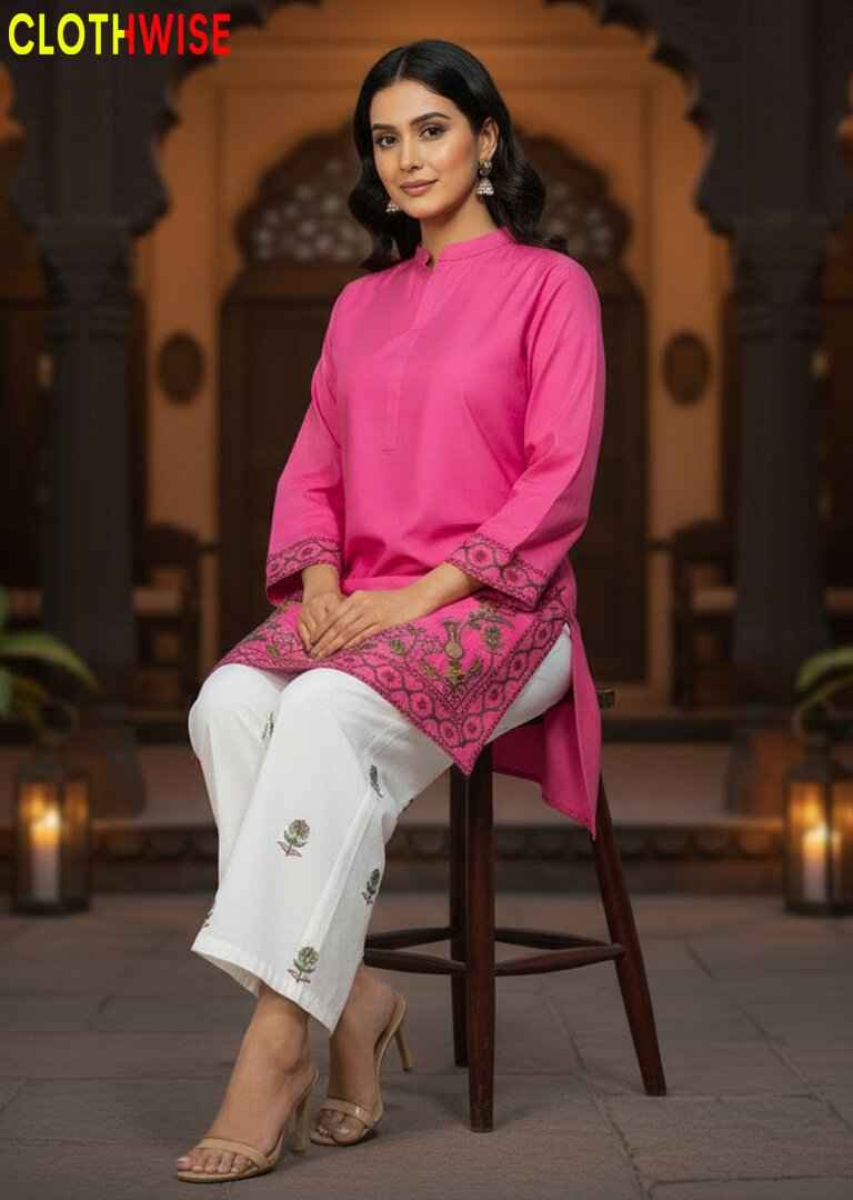 Shajar - Fuchsia Tree Motif Embroidered Cotton 2PC Co-ord Set