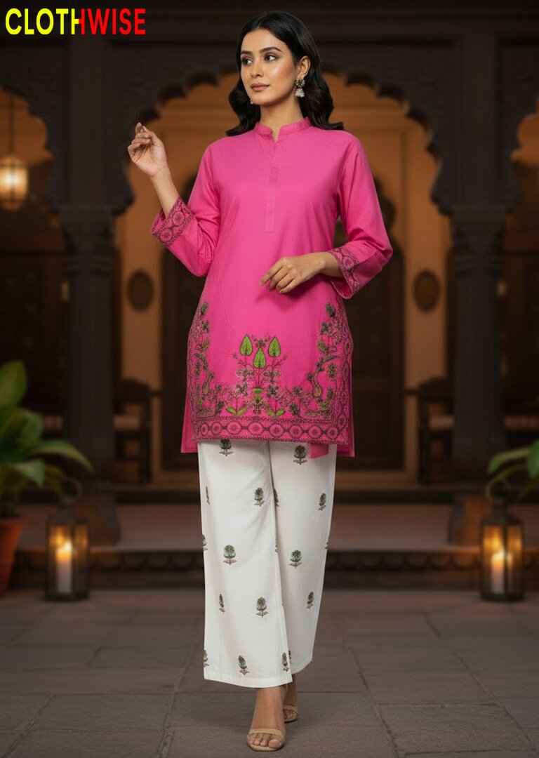 Shajar - Fuchsia Tree Motif Embroidered Cotton 2PC Co-ord Set