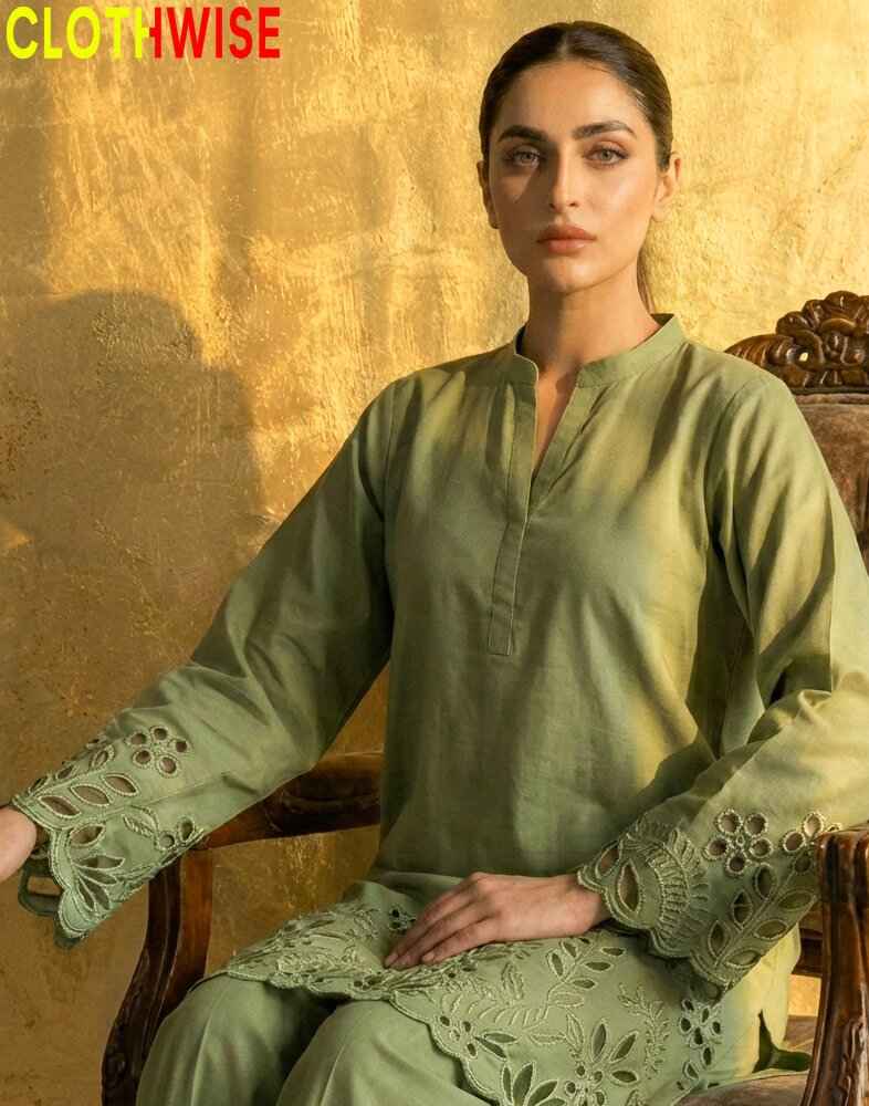 Flora Reign Sage Green | Sage Green Cutwork Floral 2-Piece Kurti & Palazzo Set