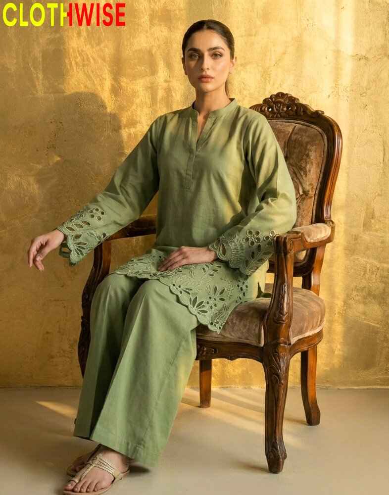 Flora Reign Sage Green | Sage Green Cutwork Floral 2-Piece Kurti & Palazzo Set