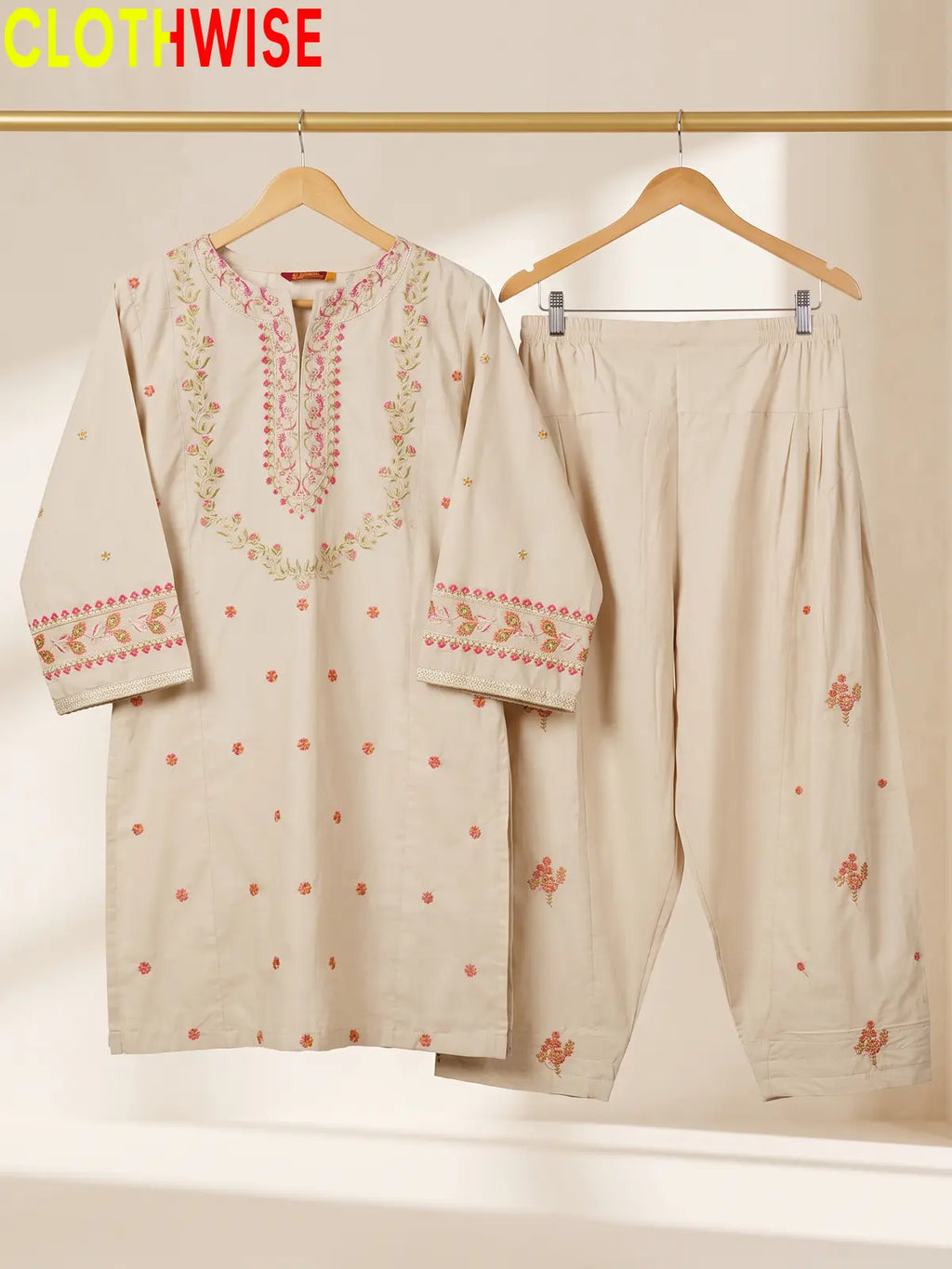 Noor – Embroidered Cotton Kurta with Floral Farshi Shalwar | 2Pc Stitched Suit
